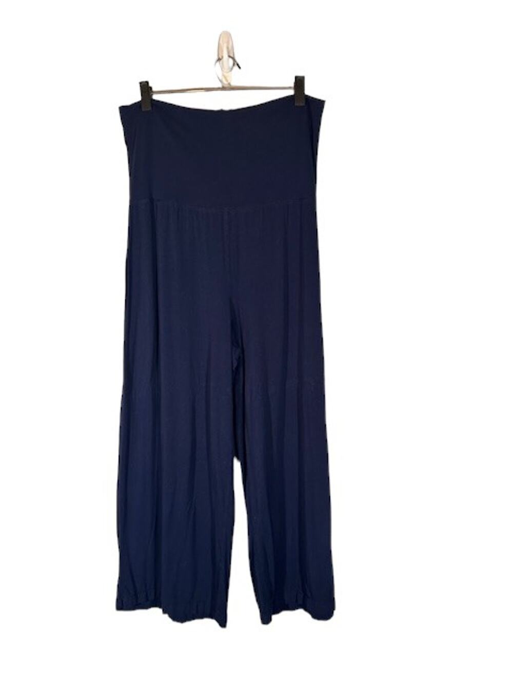 Max Studio Navy Blue Wide Leg Rolled High Waisted Stretch Pants Women Sz XL